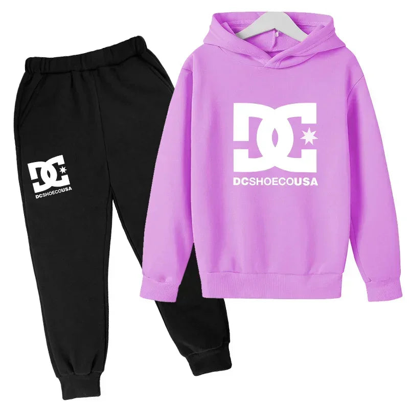 2025 Spring Autumn Outfits Kids Leisure Letter Print 2pcs Hoodie+Pants Tracksuits 3-13 Years Boys Girls Hoodie Pullover Children