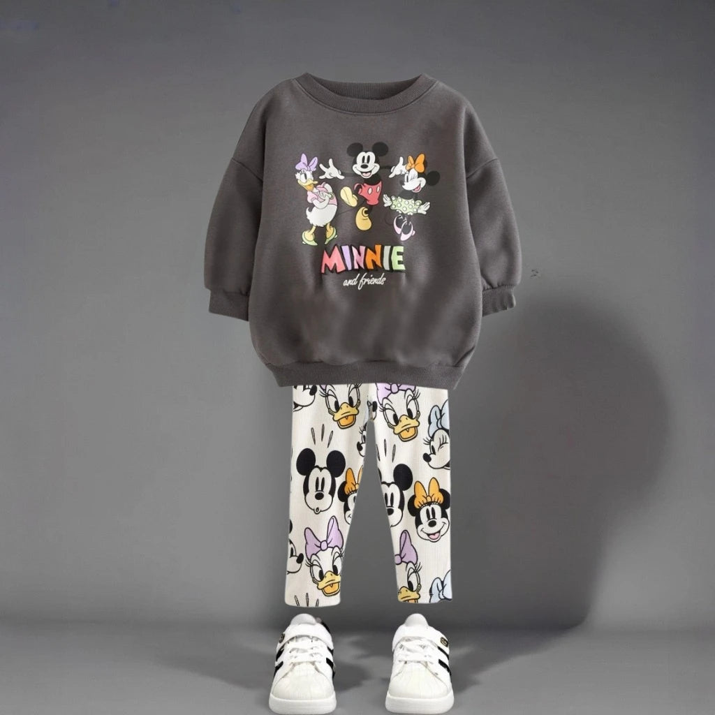 Autumn New Children Clothes Long Sleeve Suit Printed Cartoon Minnie Baby Girls Casual Tracksuits Kids Hoodie + Leggings 2pc/set