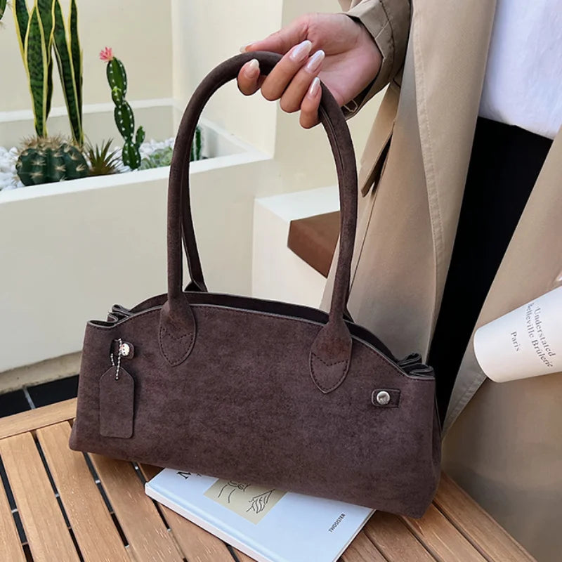 Brand Matte Suede Leather Handbag Fashion Multi-color Boston Shoulder Bag Large Capacity Simple Design Bowling Bag Women's Bag