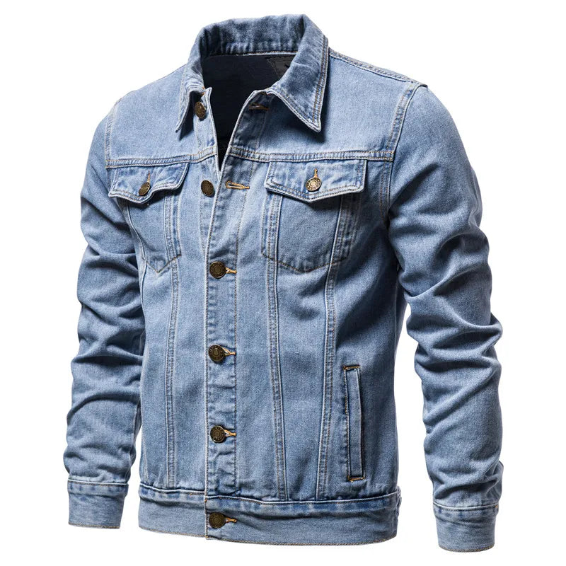2025 Autumn Men Solid Denim Jackets Fashion Motorcycle Vintage Jeans Jackets Hommes Slim Fit Cotton Casual Black Blue Coats