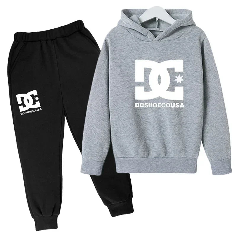 2025 Spring Autumn Outfits Kids Leisure Letter Print 2pcs Hoodie+Pants Tracksuits 3-13 Years Boys Girls Hoodie Pullover Children