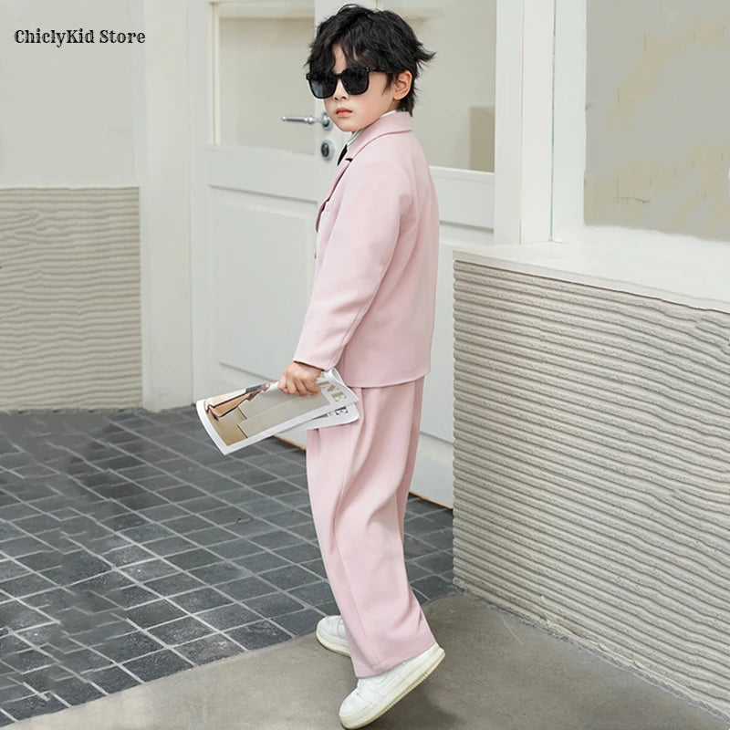 Boys Solid Double Breasted Blazer Jack Vest Pants Children Suit Waistcoat Wedding Clothes Sets Toddler Formal Dress Kids Tuxedos