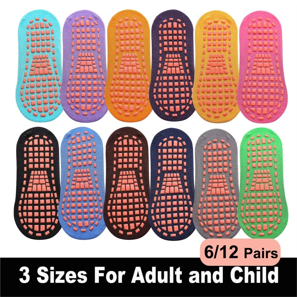 6/12 Pairs Kids Adults Anti-Slip Socks Parent-Child Trampoline Cotton Socks Elasticity Sports Boys Girls Outside Children Socks