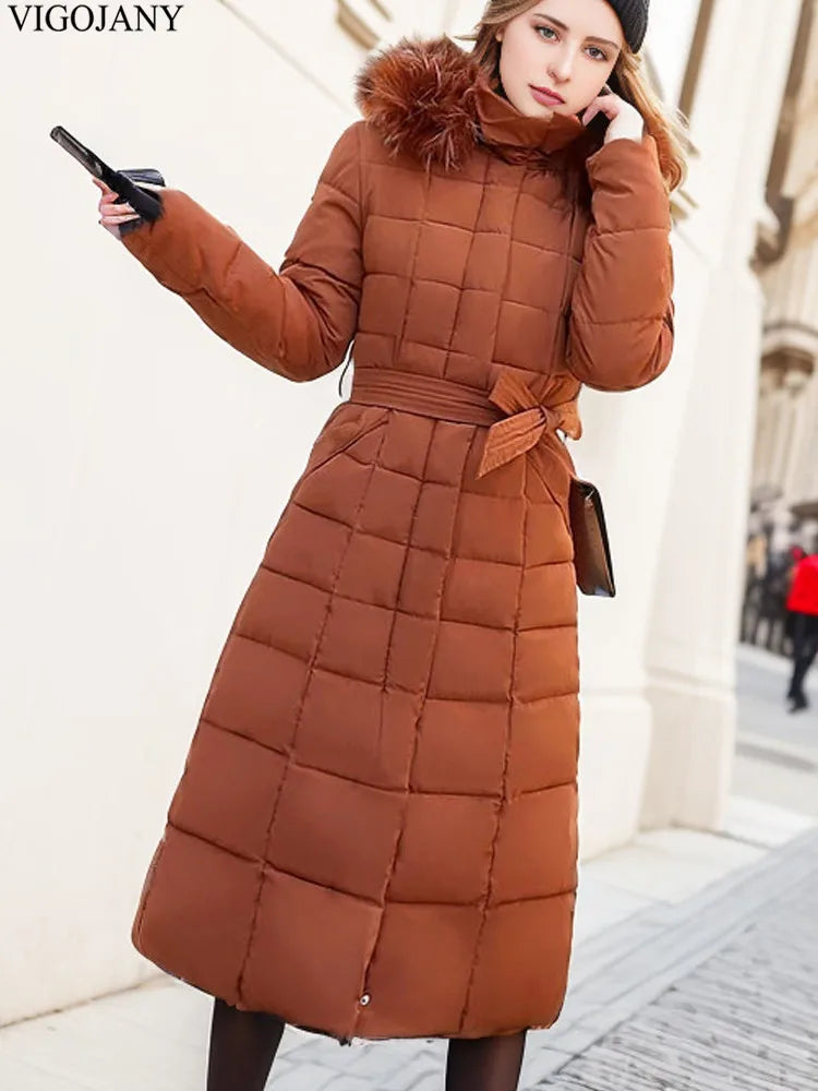 2025 Winter Casual Long Sleeve Plus Size Coat Women Hooded Long Down Cotton Jacket Lady Zipper Pocket Chubby Warm Thick Outwear