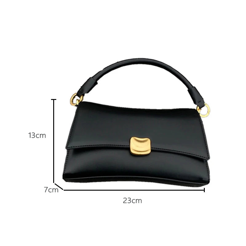 Black Flap Lock Handbags Women PU Leather Top-Handle Messenger Bag Casual Female Crossbody Bag Retro Square Shoulder Bag Purse