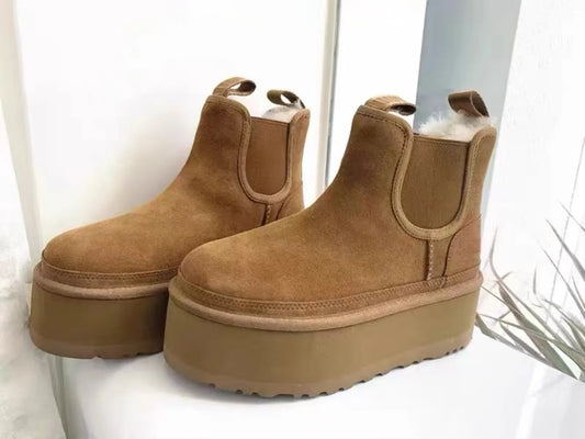Classic Snow Boots for Womens Flat Shoes Suede Fur Plush Warm Slip-On