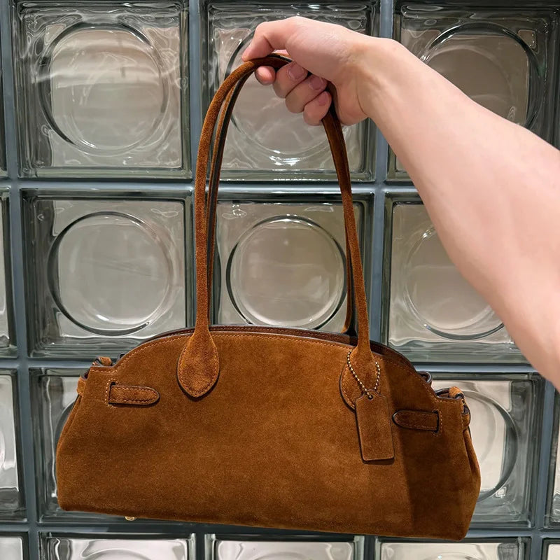 Brand Matte Suede Leather Handbag Fashion Multi-color Boston Shoulder Bag Large Capacity Simple Design Bowling Bag Women's Bag