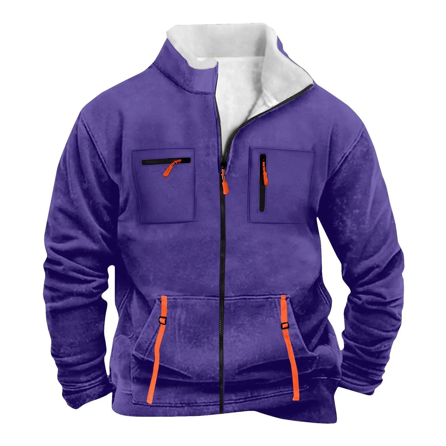 New men's autumn/winter multi-pocket zipper plain-colored pleated jacket for casual outdoor use