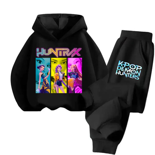 Autumn KPop Demon Hunters Huntrix Hoodies + Pants Suit Kids Long Sleeve Pullover Girls Boys Clothes Comfortable Children Outfits