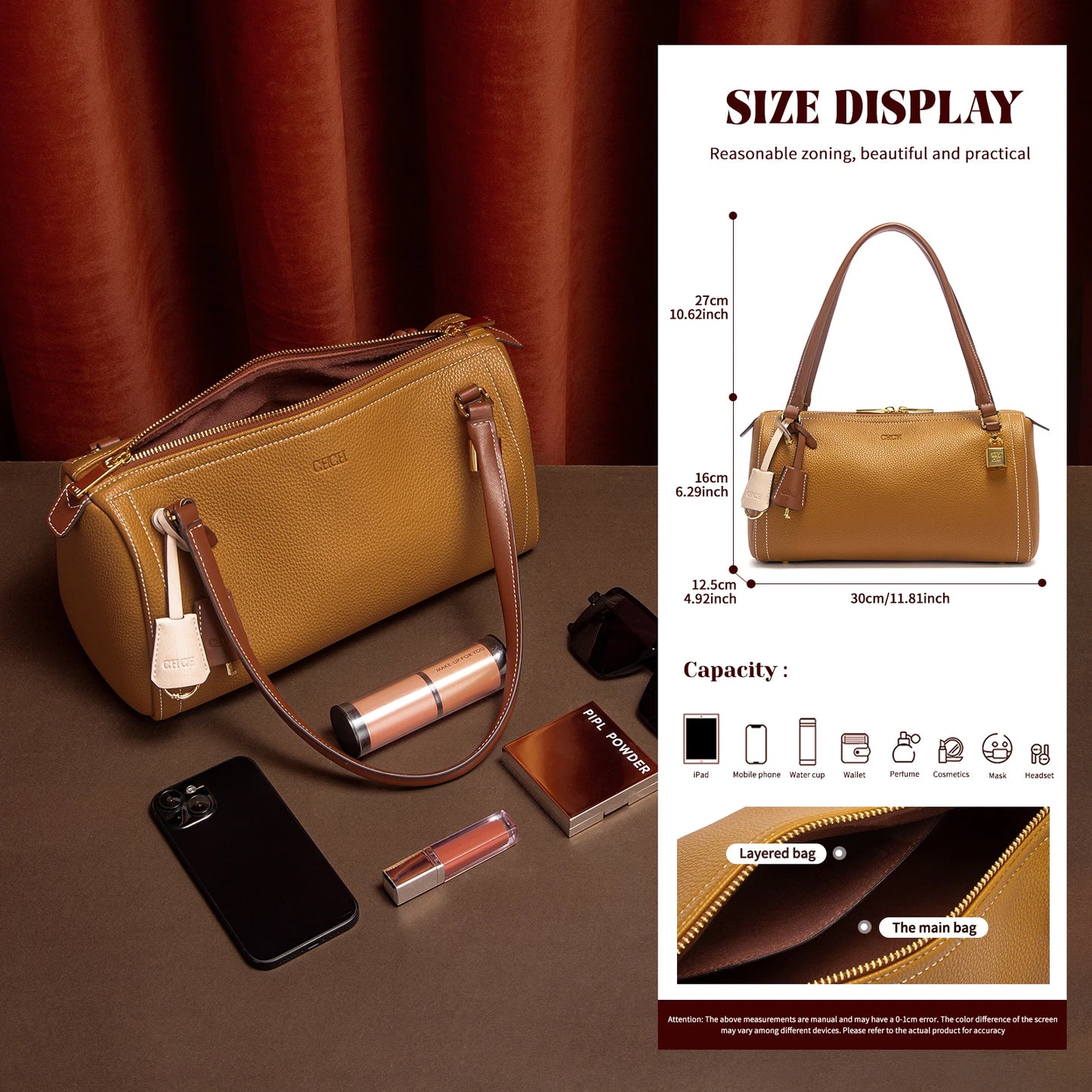 Autumn/Winter New Collection Simple Large Capacity Brown Shoulder Bag Texture Handbag Fashionable Women's Boston Bag