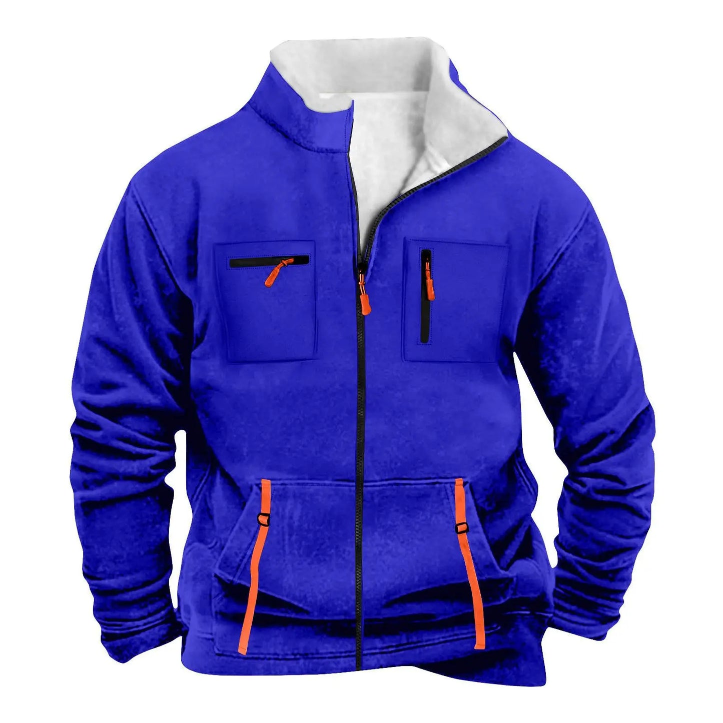 New men's autumn/winter multi-pocket zipper plain-colored pleated jacket for casual outdoor use