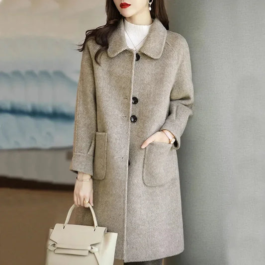 Women's Medium-Length Jacket Elegant Korean Style Slimming Woolen Coat For Autumn/Winter New Arrival Live Broadcast Popular Mode
