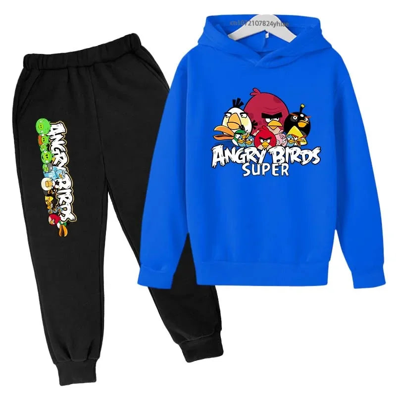 Angry Birds Logo Sweatshirt Set Printed Clothes + Pants Two-piece Set Autumn and Winter Must-Have Suitable for 3-13 Years Old