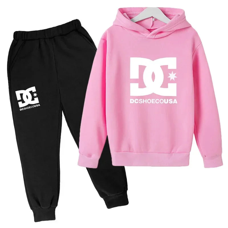 2025 Spring Autumn Outfits Kids Leisure Letter Print 2pcs Hoodie+Pants Tracksuits 3-13 Years Boys Girls Hoodie Pullover Children