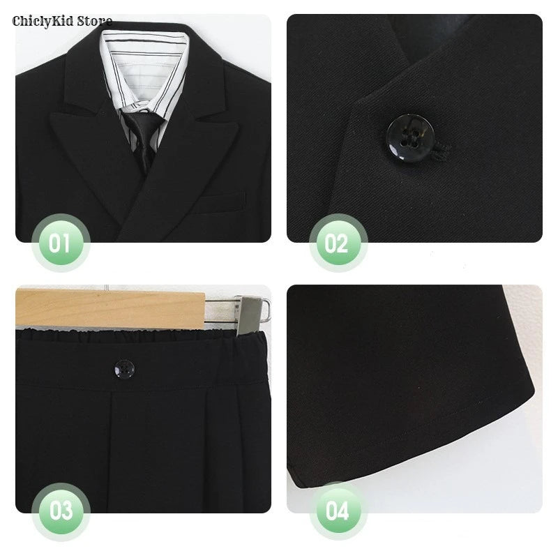 Boys Solid Double Breasted Blazer Jack Vest Pants Children Suit Waistcoat Wedding Clothes Sets Toddler Formal Dress Kids Tuxedos