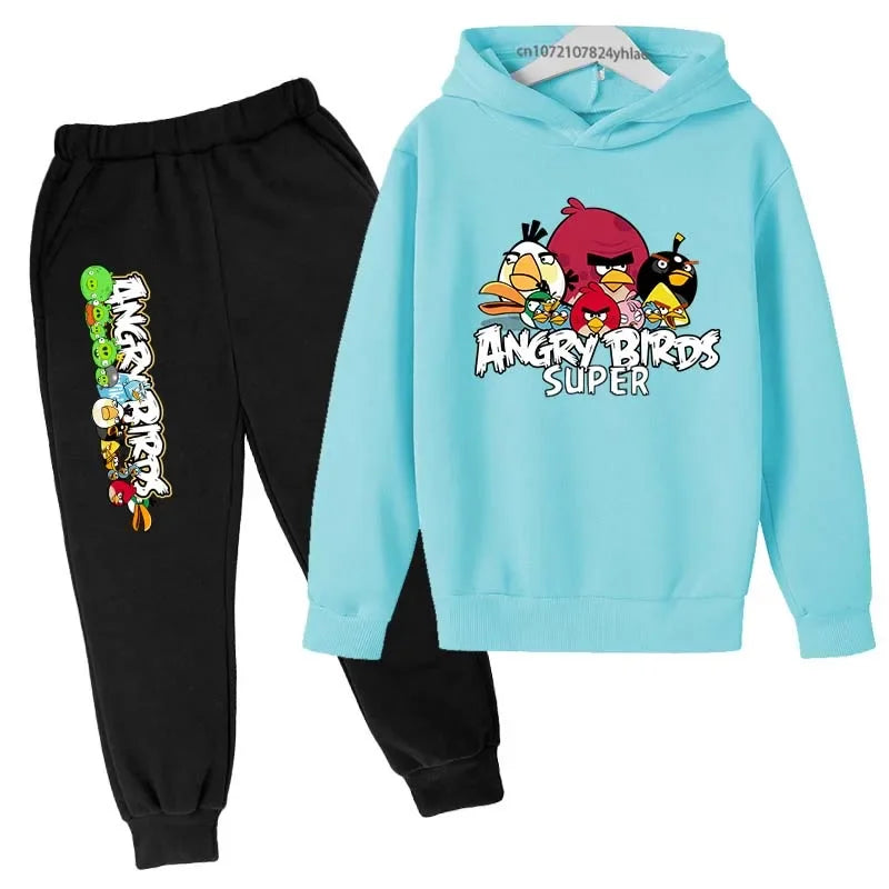 Angry Birds Logo Sweatshirt Set Printed Clothes + Pants Two-piece Set Autumn and Winter Must-Have Suitable for 3-13 Years Old