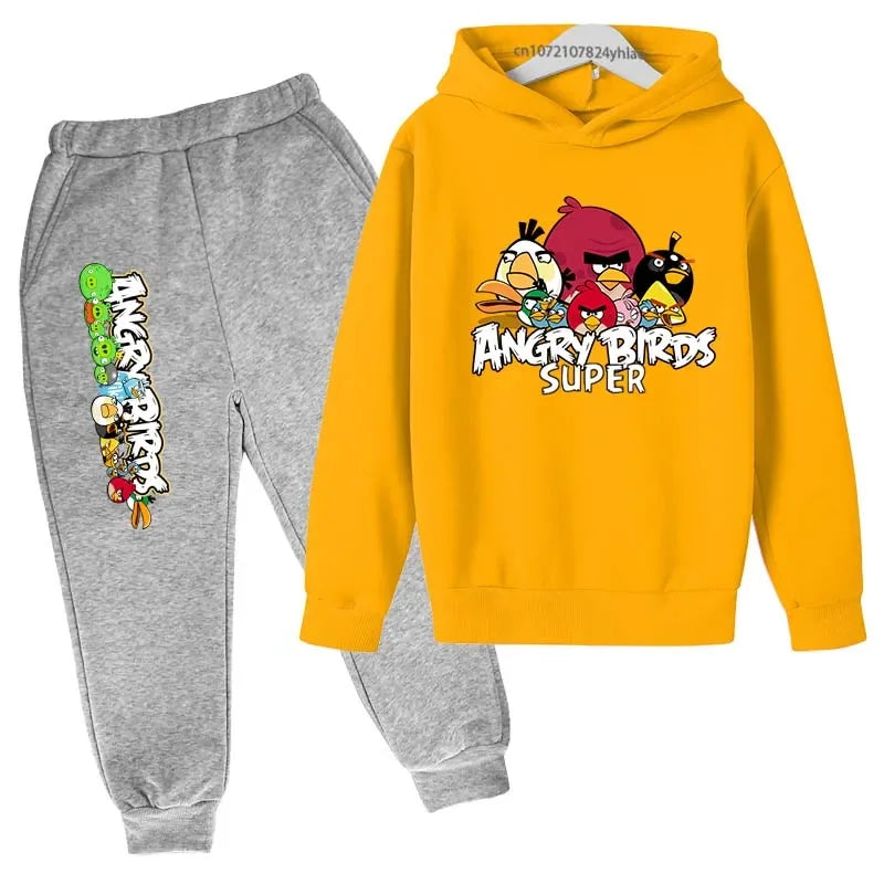Angry Birds Logo Sweatshirt Set Printed Clothes + Pants Two-piece Set Autumn and Winter Must-Have Suitable for 3-13 Years Old