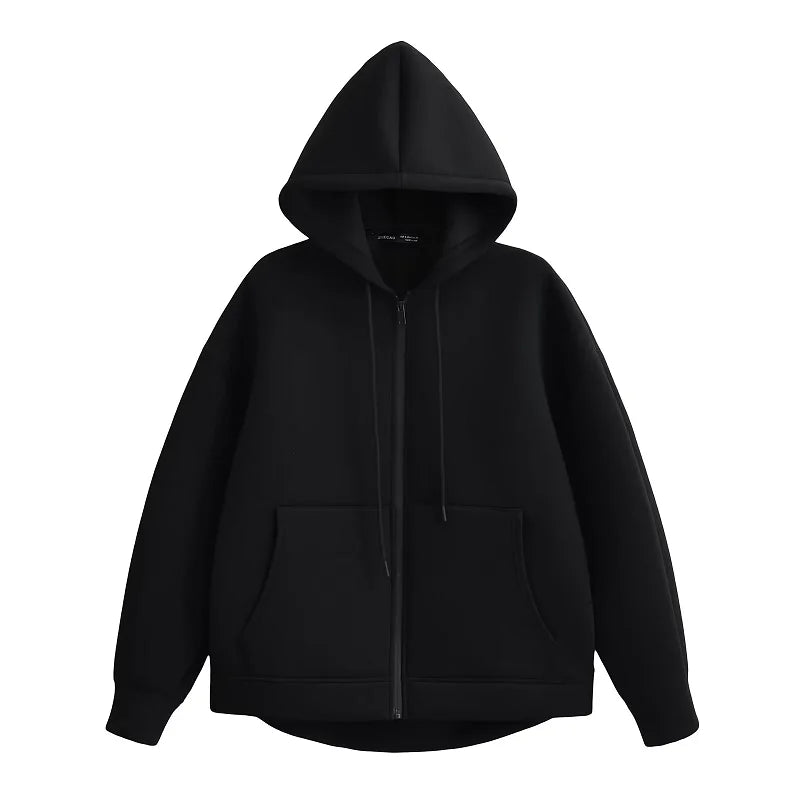 HXAO Hoodie Woman Outerwears Long Sleeve Demi-Season Women Jacket Coat Casual Sweatshirt With Zipper Grey Black Jacket Coats