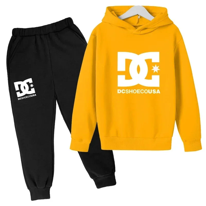 2025 Spring Autumn Outfits Kids Leisure Letter Print 2pcs Hoodie+Pants Tracksuits 3-13 Years Boys Girls Hoodie Pullover Children