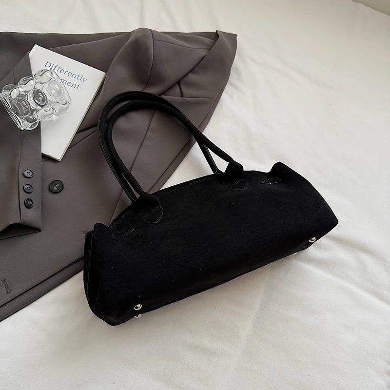Brand Matte Suede Leather Handbag Fashion Multi-color Boston Shoulder Bag Large Capacity Simple Design Bowling Bag Women's Bag