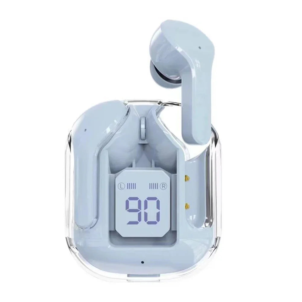 Bluetooth-Compatible Noise Canceling Translucent Earphones with Digital Display Charging Case Small Ear Buds for Sports Working