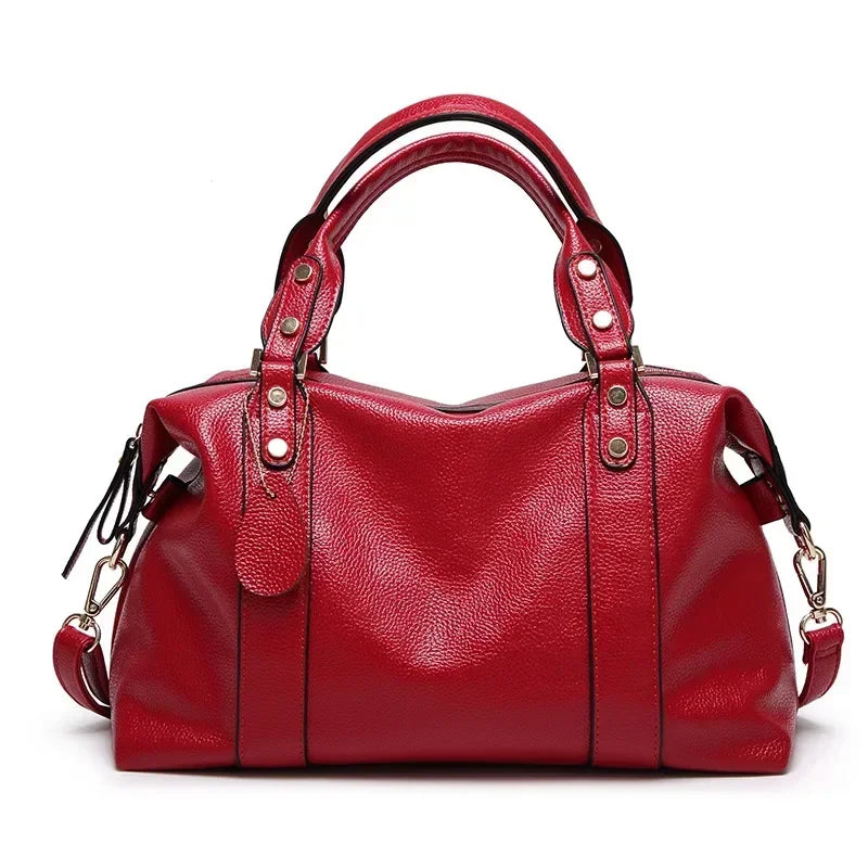 Boston Handbags for Women Faux Leather Hand Bag Ladies 2025 New Luxury Designer Bags Red Blue Black Gray Bolso Mujer Sac Femme