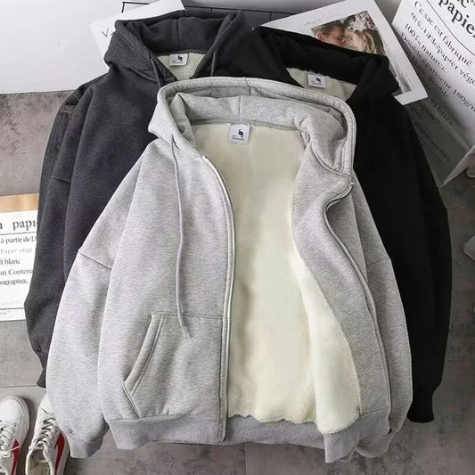 2022 New Men's Autumn/winter Fleece-lined Thickened Versatile Loose-fit Hooded Zip-up Cardigan Sweatshirt