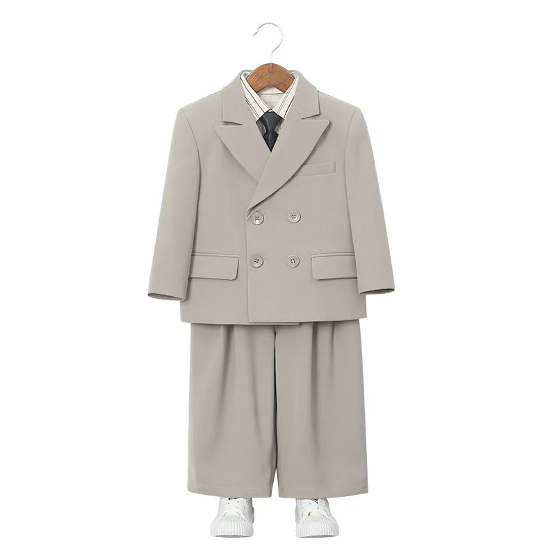 Boys Solid Double Breasted Blazer Jack Vest Pants Children Suit Waistcoat Wedding Clothes Sets Toddler Formal Dress Kids Tuxedos