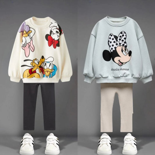 Autumn New Children Clothes Long Sleeve Suit Printed Cartoon Minnie Baby Girls Casual Tracksuits Kids Hoodie + Leggings 2pc/set