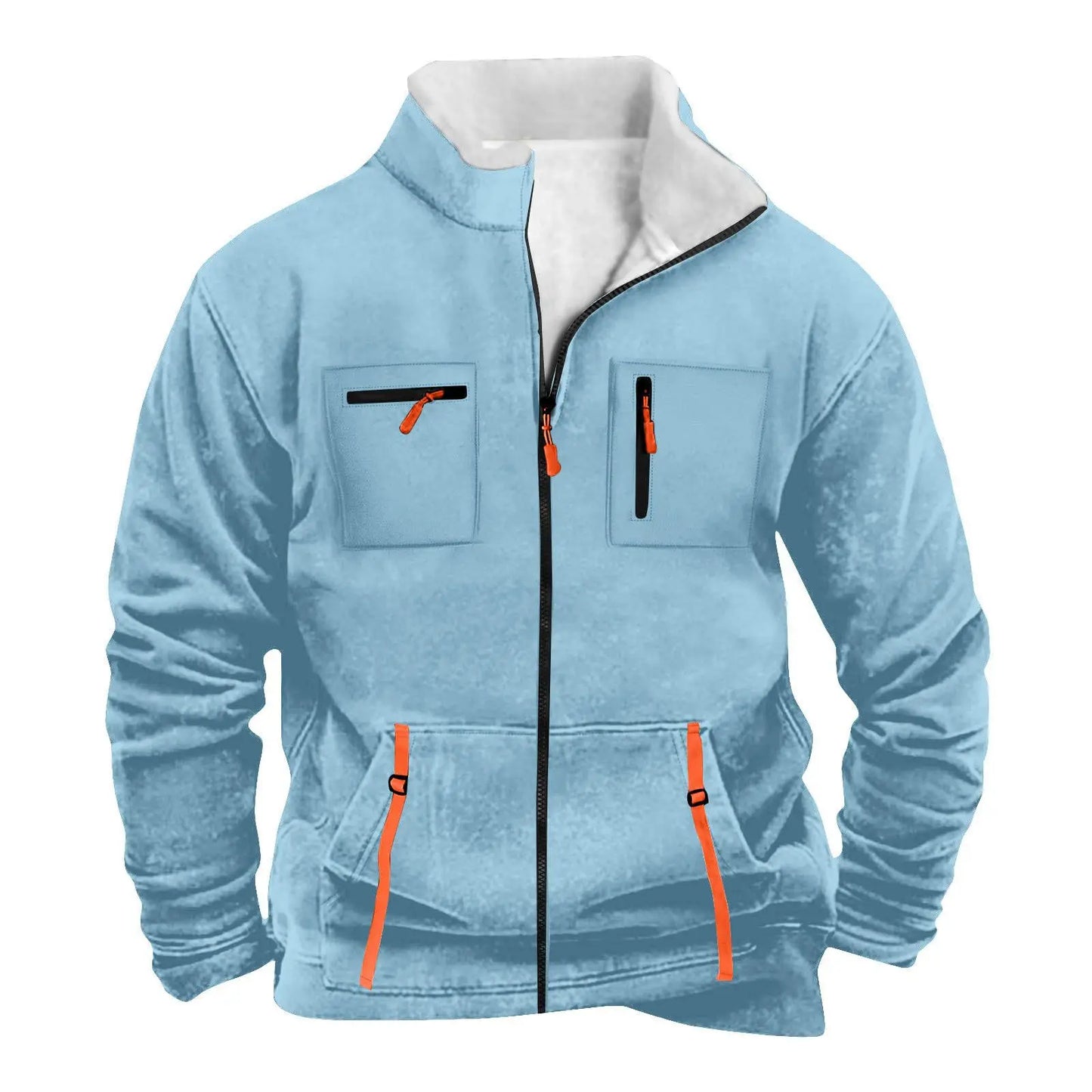 New men's autumn/winter multi-pocket zipper plain-colored pleated jacket for casual outdoor use
