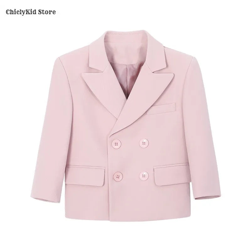 Boys Solid Double Breasted Blazer Jack Vest Pants Children Suit Waistcoat Wedding Clothes Sets Toddler Formal Dress Kids Tuxedos