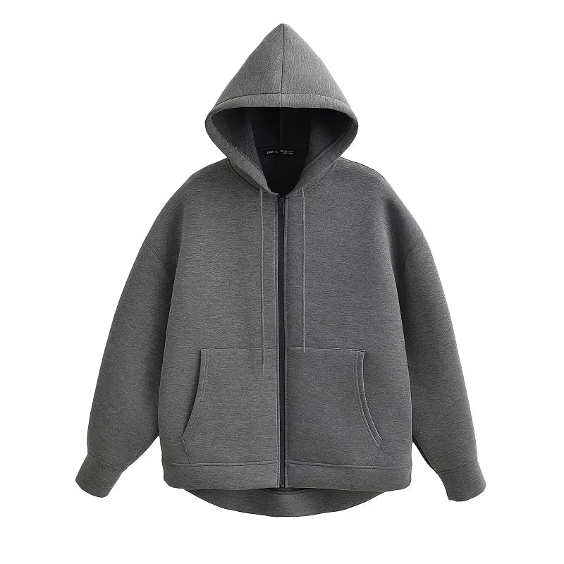 HXAO Hoodie Woman Outerwears Long Sleeve Demi-Season Women Jacket Coat Casual Sweatshirt With Zipper Grey Black Jacket Coats