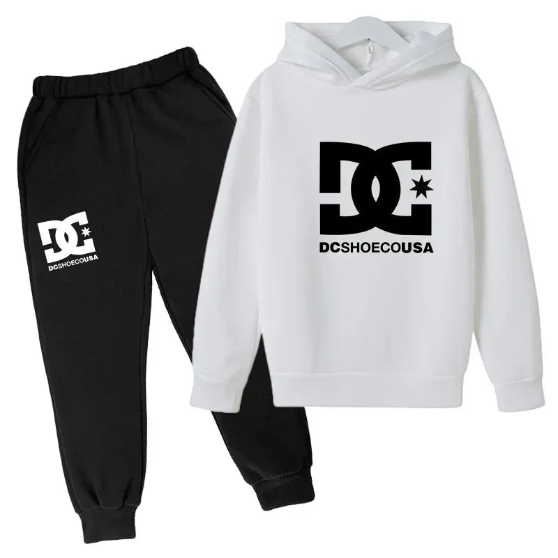 2025 Spring Autumn Outfits Kids Leisure Letter Print 2pcs Hoodie+Pants Tracksuits 3-13 Years Boys Girls Hoodie Pullover Children