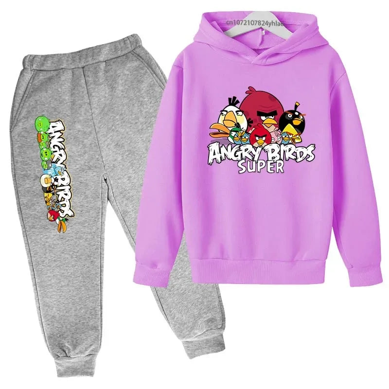 Angry Birds Logo Sweatshirt Set Printed Clothes + Pants Two-piece Set Autumn and Winter Must-Have Suitable for 3-13 Years Old