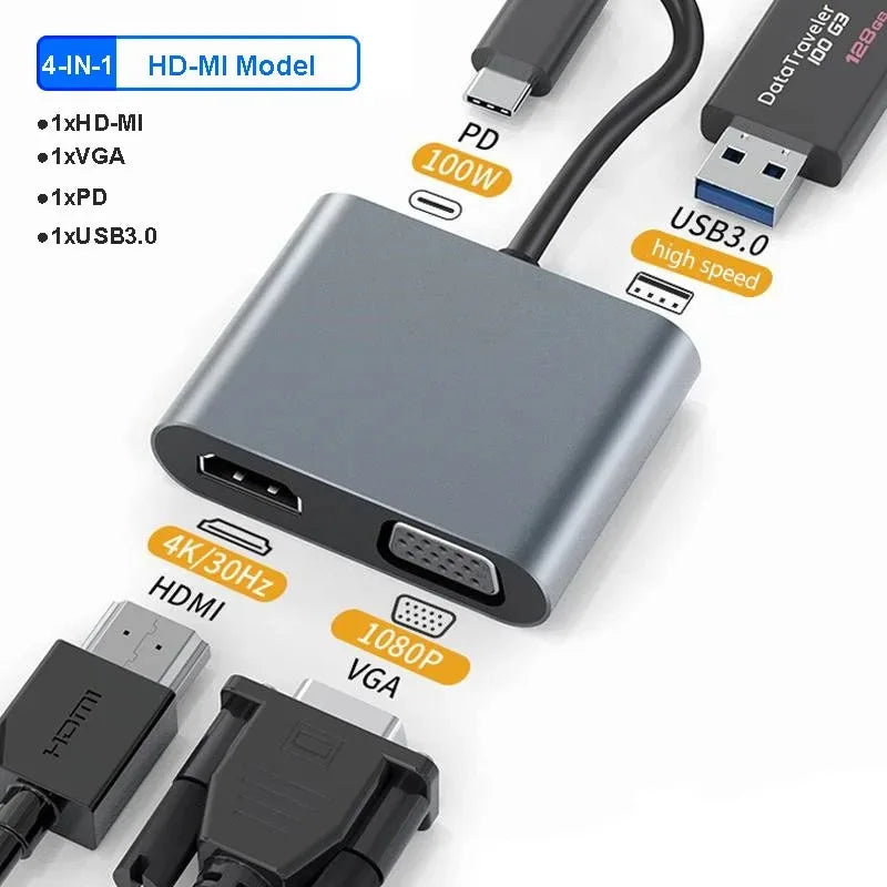 4-in-1 USB C Docking Station Dual HDMI 4K@60Hz Adapter USB 3.0 HUB Type C to HDMI USB C Splitter Adapter OTG For Laptop Macbook