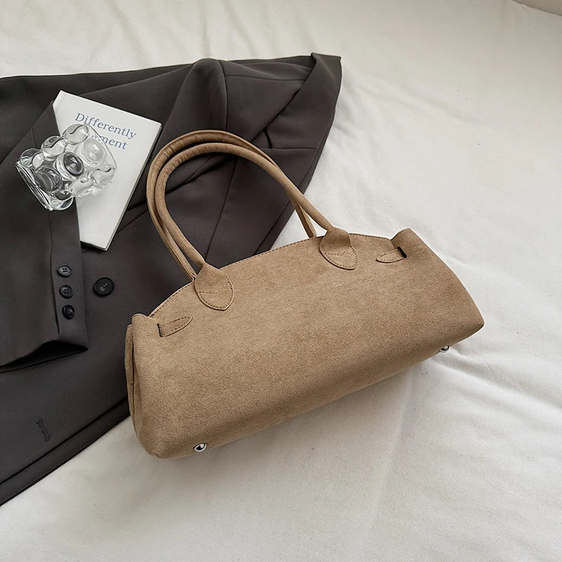 Brand Matte Suede Leather Handbag Fashion Multi-color Boston Shoulder Bag Large Capacity Simple Design Bowling Bag Women's Bag
