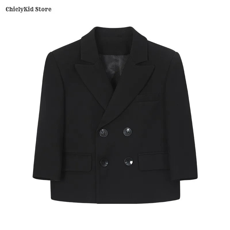 Boys Solid Double Breasted Blazer Jack Vest Pants Children Suit Waistcoat Wedding Clothes Sets Toddler Formal Dress Kids Tuxedos