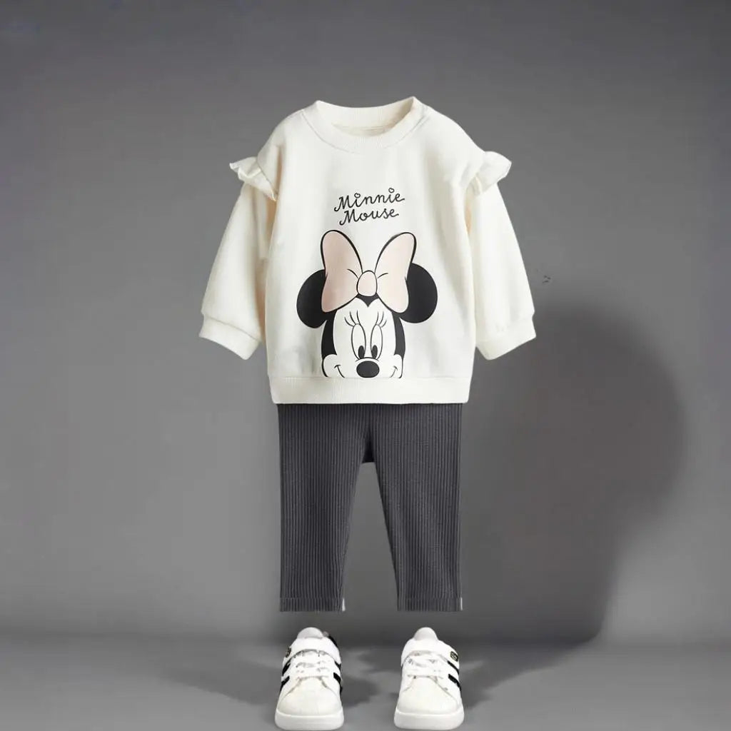 Autumn New Children Clothes Long Sleeve Suit Printed Cartoon Minnie Baby Girls Casual Tracksuits Kids Hoodie + Leggings 2pc/set