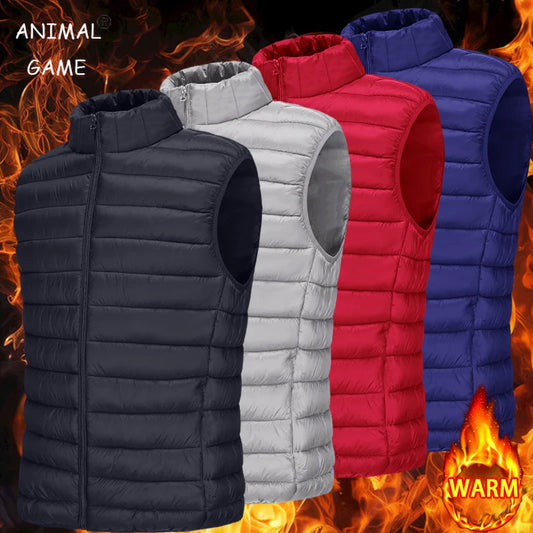 Autumn Men's Casual Vest Lightweight Sleeveless Jacket Full Zipper Outerwear Vest Outdoor Down Vest with Pockets