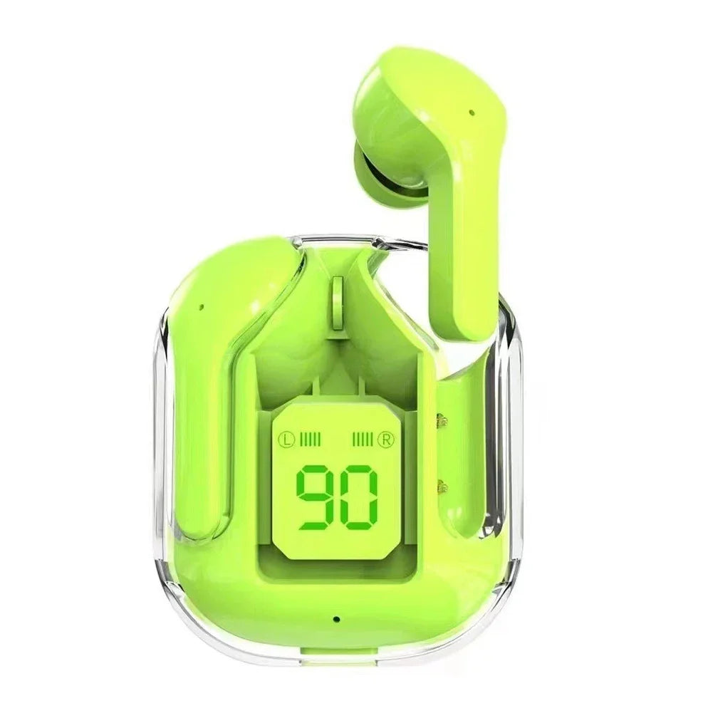 Bluetooth-Compatible Noise Canceling Translucent Earphones with Digital Display Charging Case Small Ear Buds for Sports Working